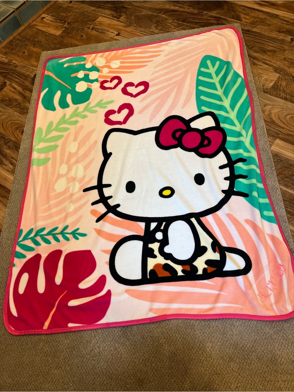 Hello Kitty Pink Peach Striped Plush Throw Personalized with Berkley